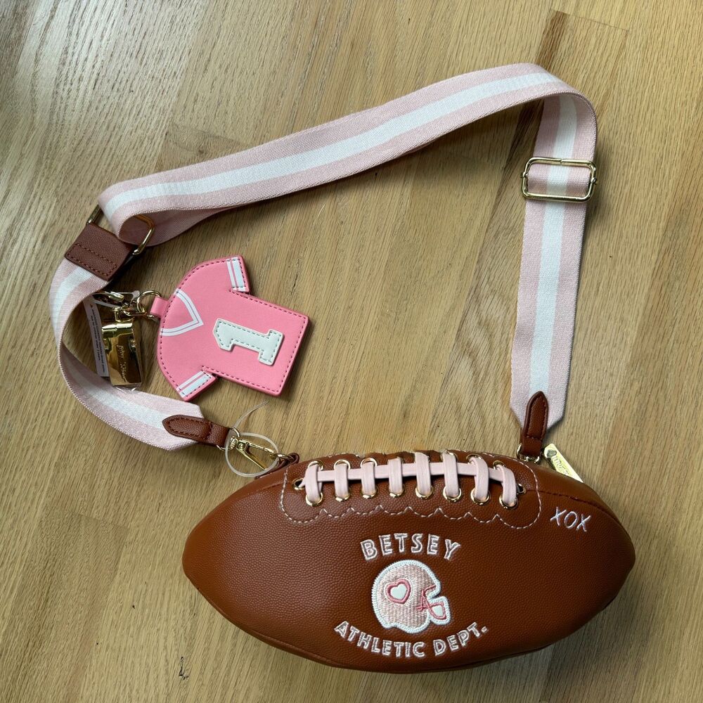 Betsey Johnson NYC Football Bag, Brown Pink Novelty Purse